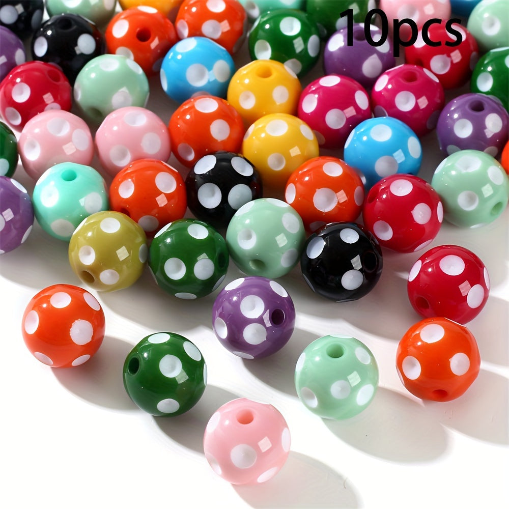 10pcs White Dot Resin Round Beads