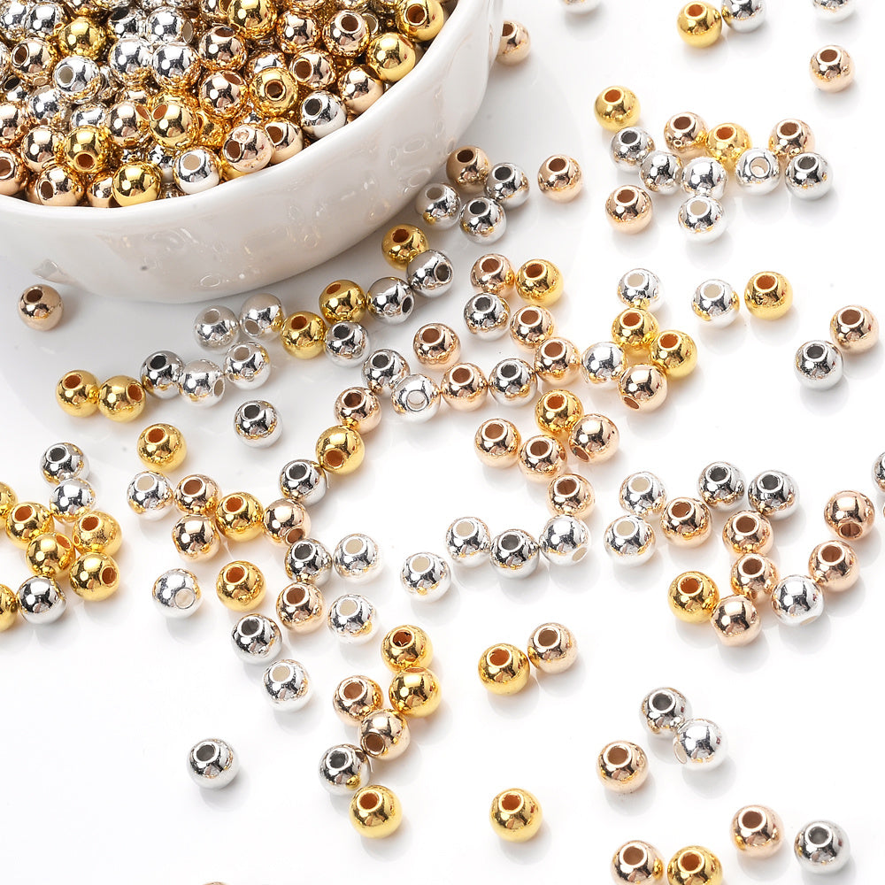 300pcs 3mm Golden Silvery Acrylic Round Spacer Beads