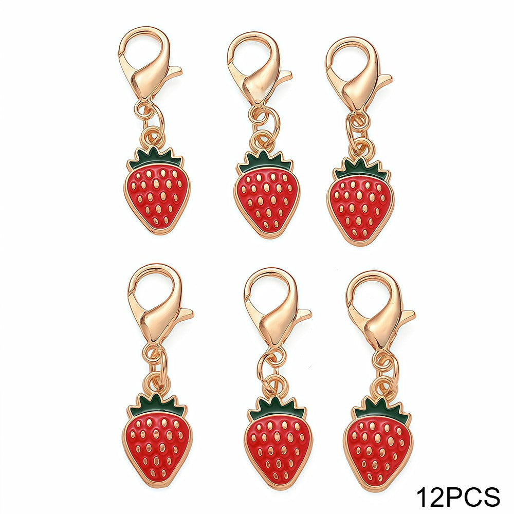 12PCS Red & Pink Strawberry Enamel Keychain Set