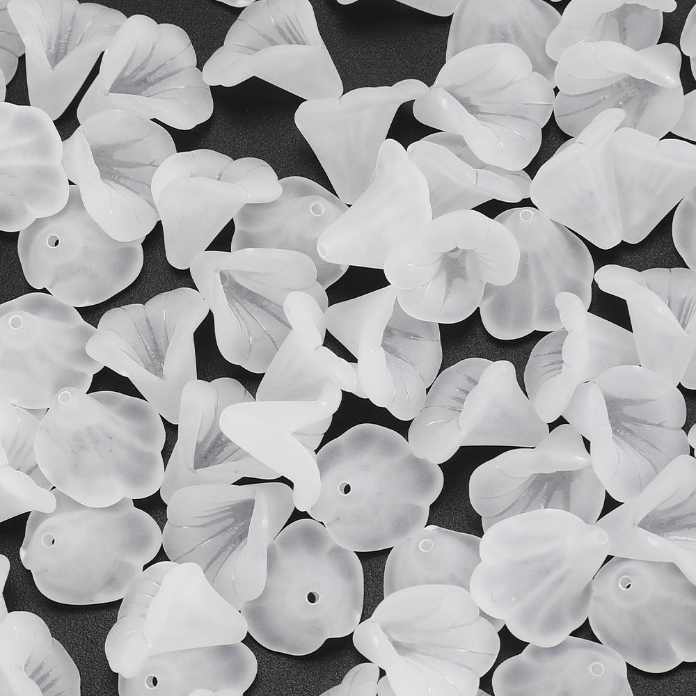 50pcs/set 10x15mm Frosted White Acrylic Flower Beads