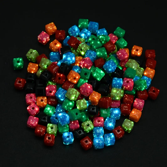 100-Piece 7 mm Multicolor Luminous Square Acrylic Beads