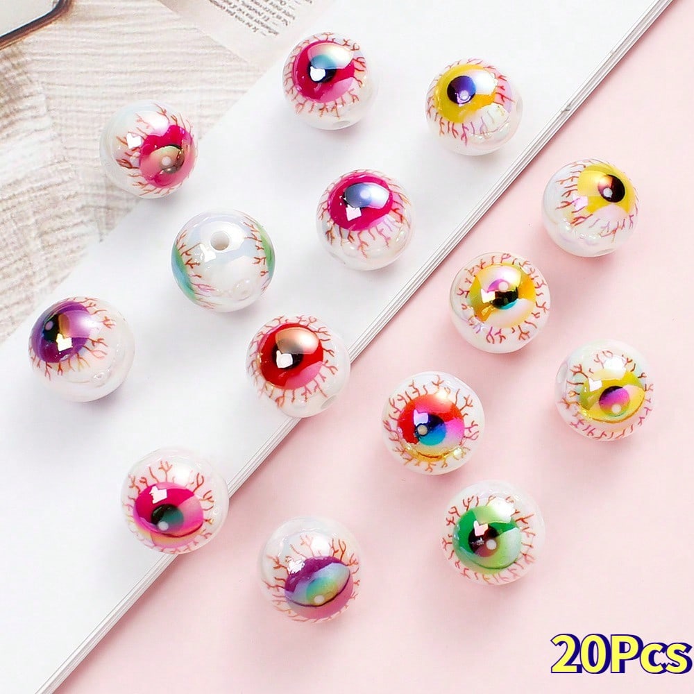 5/10/20pcs 16mm Mixed Color Evil Eye AB Plated Round Acrylic Beads