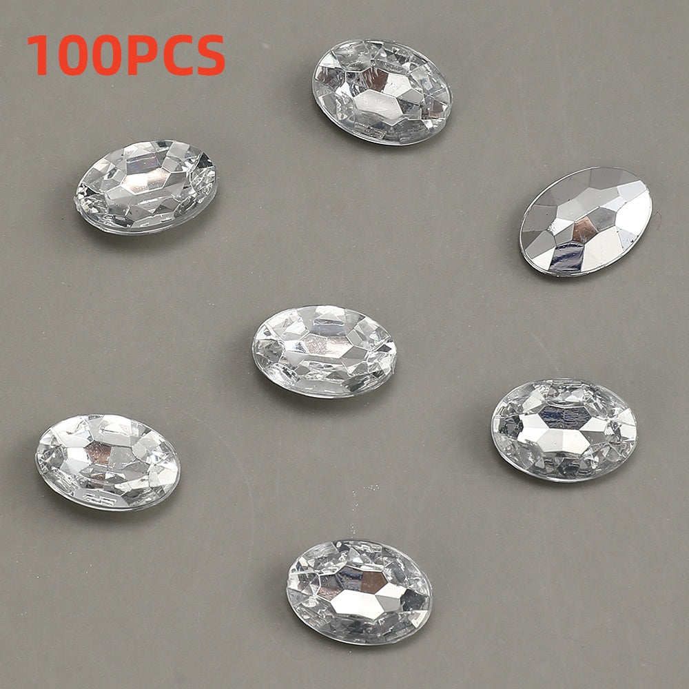 100pcs Oval Rhinestone Flat Back Acrylic Beads
