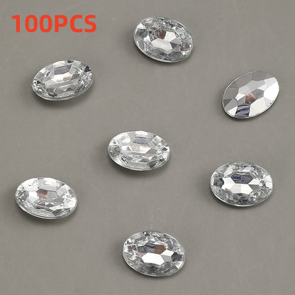 100pcs Oval Rhinestone Flat Back Acrylic Beads