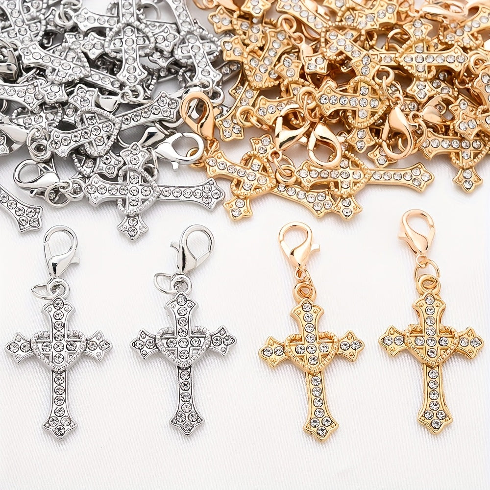 20-Piece White & Gold Rhinestone Cross Keychain Set