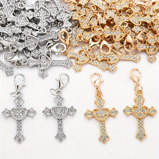20-Piece White & Gold Rhinestone Cross Keychain Set