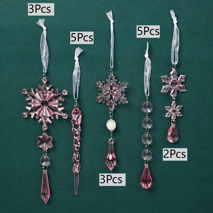 18-Piece Christmas Transparent Snowflake & Waterdrop Acrylic Pendants