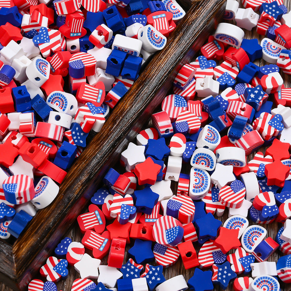 Patriotic American Flag Polymer Clay Beads
