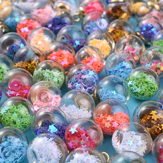 10PCS 16×21mm Transparent Quicksand Star & Love Glass Pendant Set