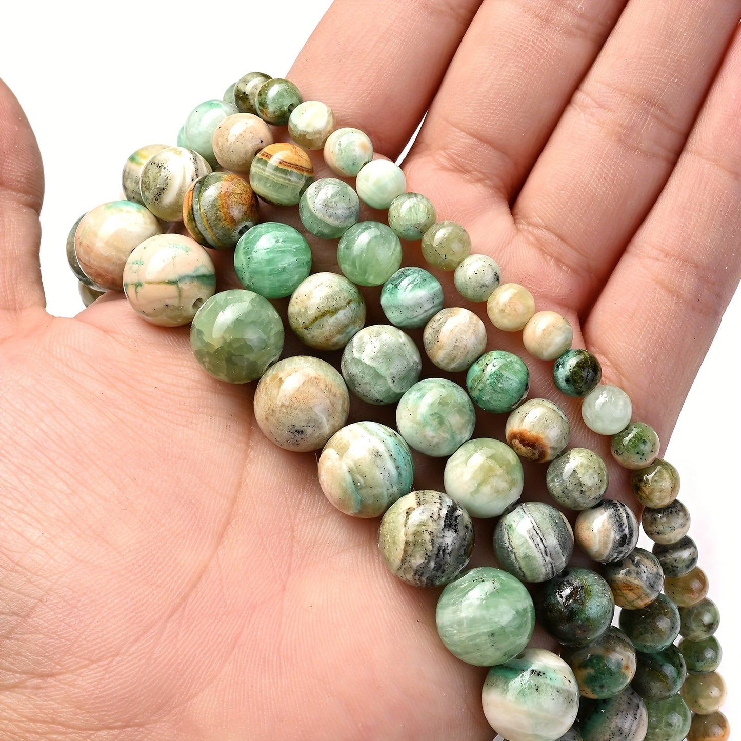 1 Strand 6/8/10/12mm Green Veined Stone Beads