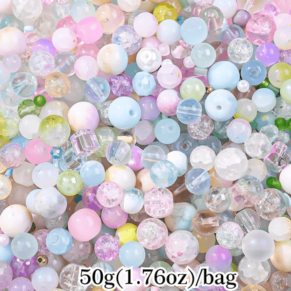 50g 3-12mm Multi-Style Glass Round Beads