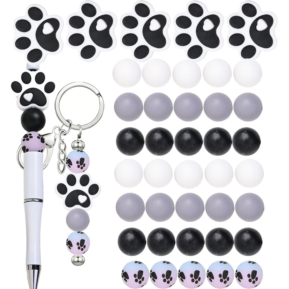40PCS Paw Shape Silicone Bead Set