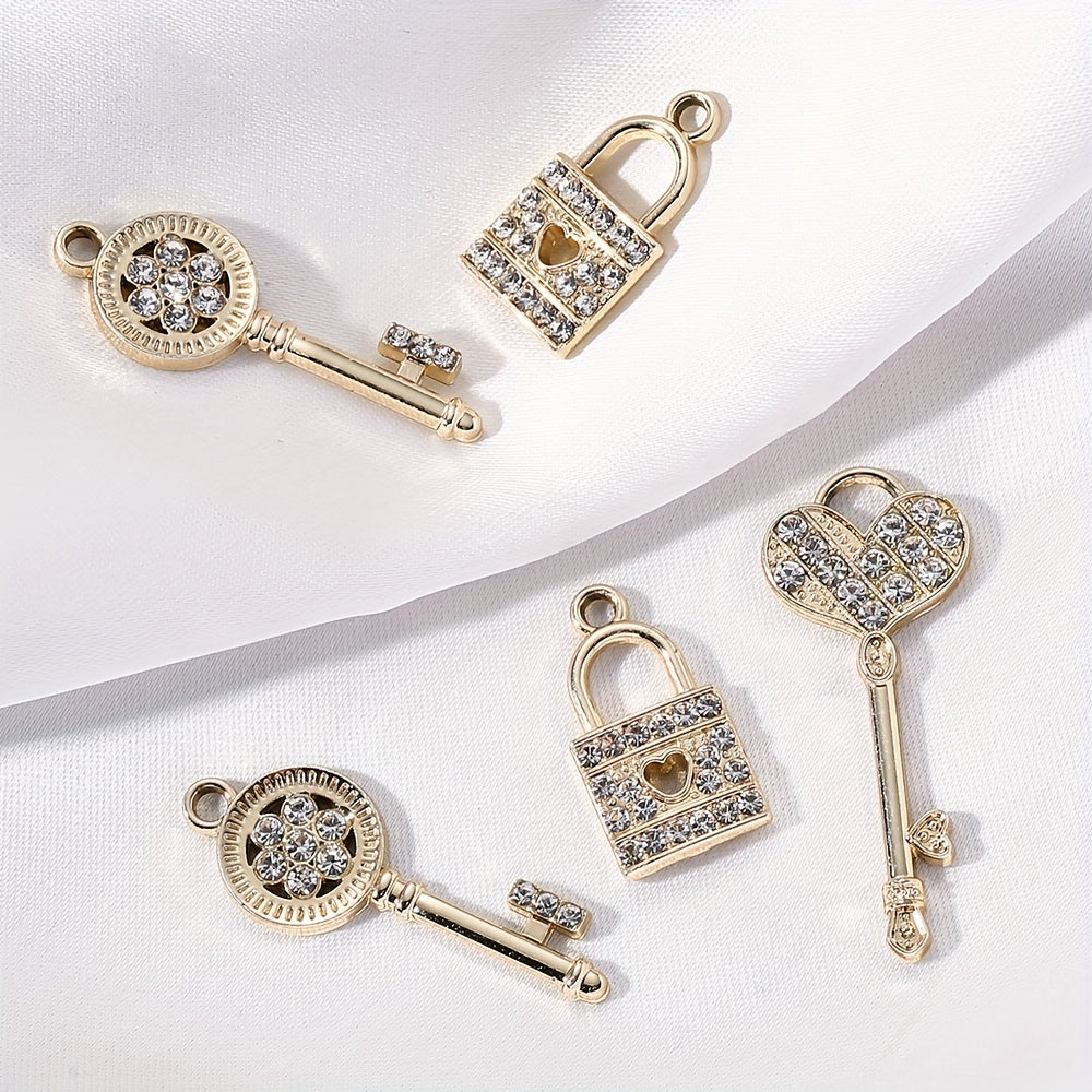 5PCS Gold-Tone Love Lock Crystal Pendant Set