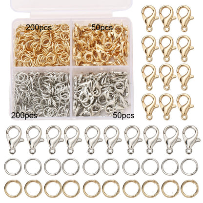 500PCS Gold & Silver Lobster Clasp and Open Jump Ring Set