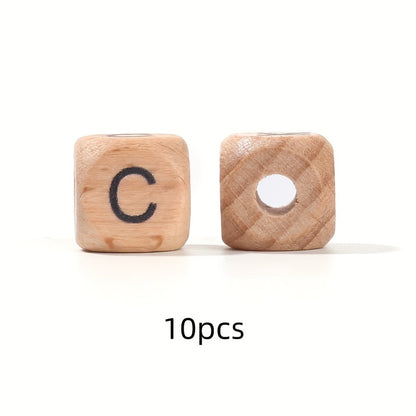 10-Piece 12 mm Square Alphabet Letter Wooden Beads