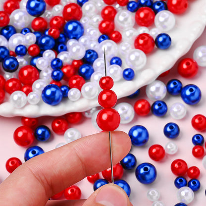 100/200/500-Piece Patriotic Red, White & Blue Faux Pearl Beads