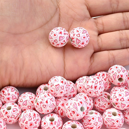 16mm Wooden Beads (5pcs) - Heart Pattern Spacer Beads