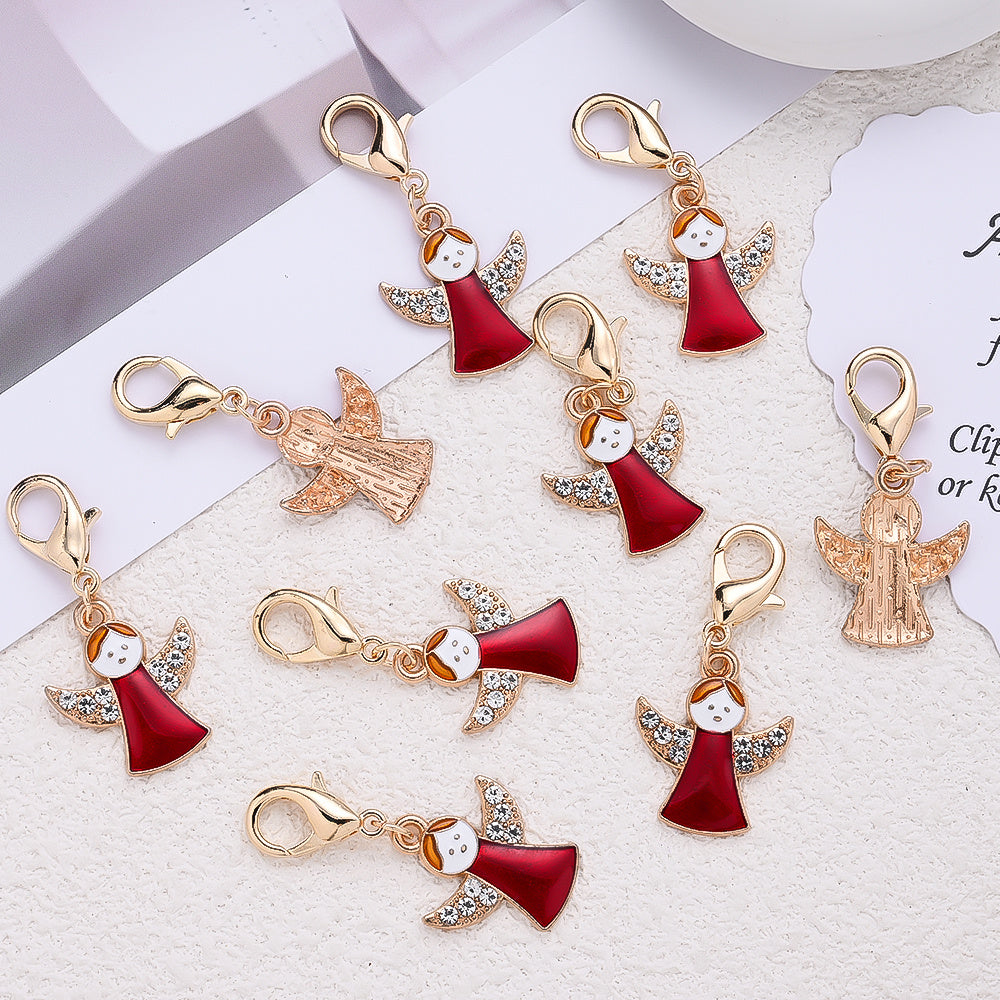12PCS Red Angel Enamel Rhinestone Keychain Set