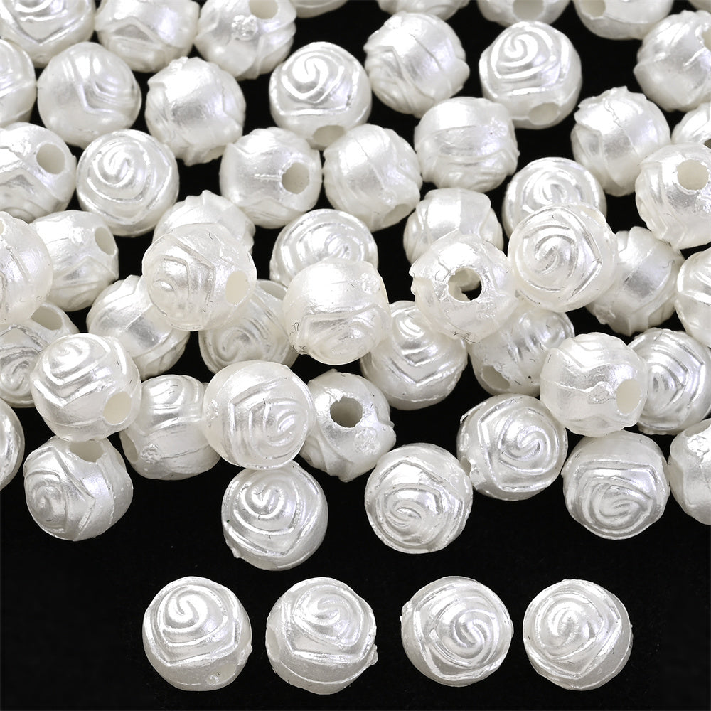 White Rose Acrylic Beads