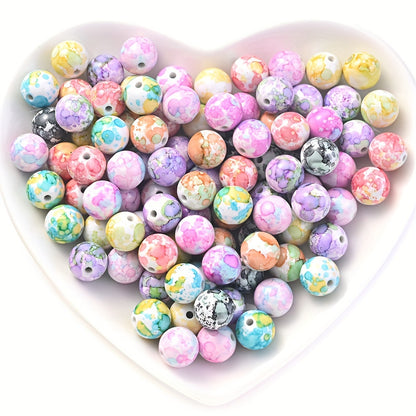 100pcs 8mm Acrylic Round Ink Beads