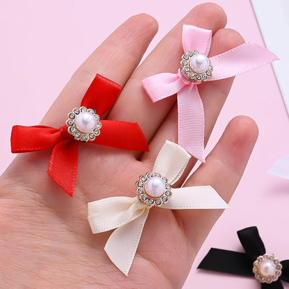 10PCS 4×5cm Pearl Ribbon Bow Rhinestone Appliques