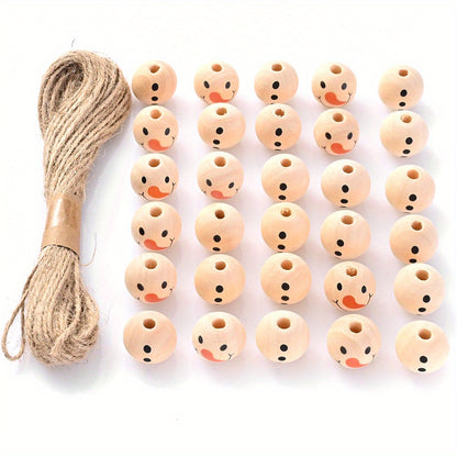 50pcs 19mm Christmas Wooden Beads with String