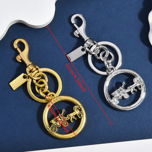 1PC Vintage Gold & Silver Horse Carriage Keychain