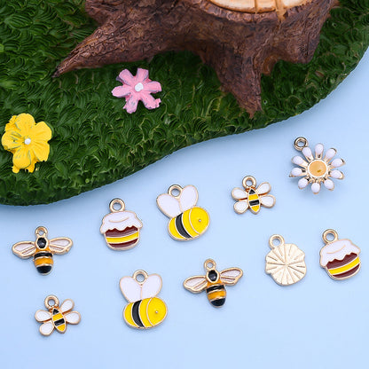 10PCS 9–16mm Yellow Enamel Honeybee Charm Set