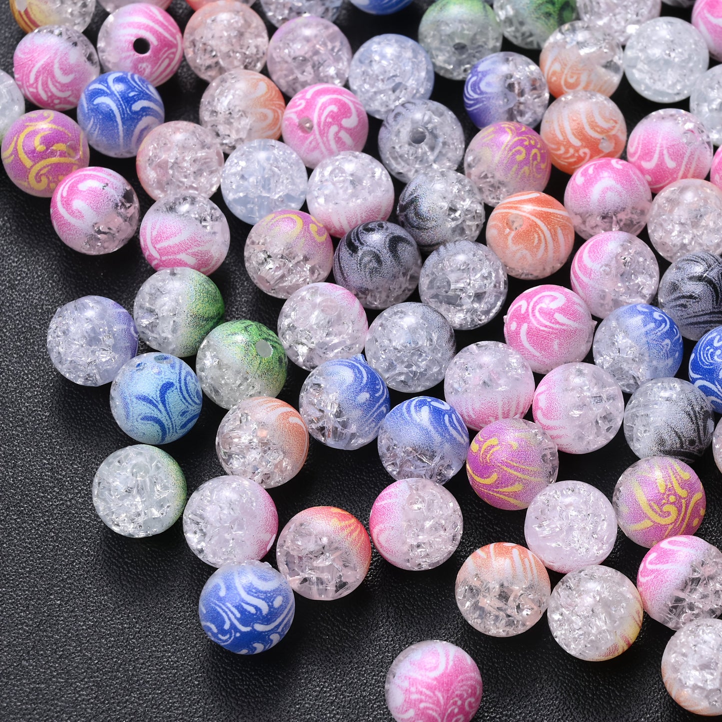 10mm Acrylic Gradient Cracked Beads - DIY Jewelry Making Kit for Bracelets