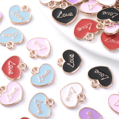 10pcs Colorful Love Printing Heart Shape Charms 12x11mm Delicate Drip