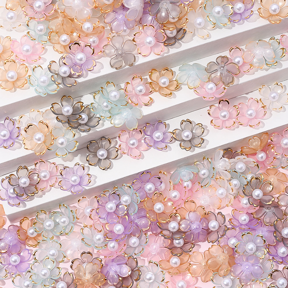 30pcs 15mm Cherry Blossom Acrylic Patch Beads