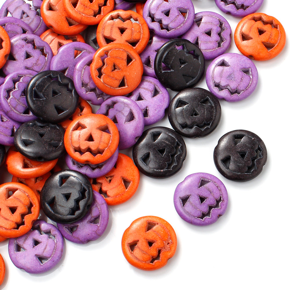 120pcs/box Turquoise Skull Pumpkin Beads Halloween Style Loose Spacer Beads for Jewelry Making DIY Handcrafts Accessories Festival Psrty House Decor Supplies Ideal Handmade Gifts