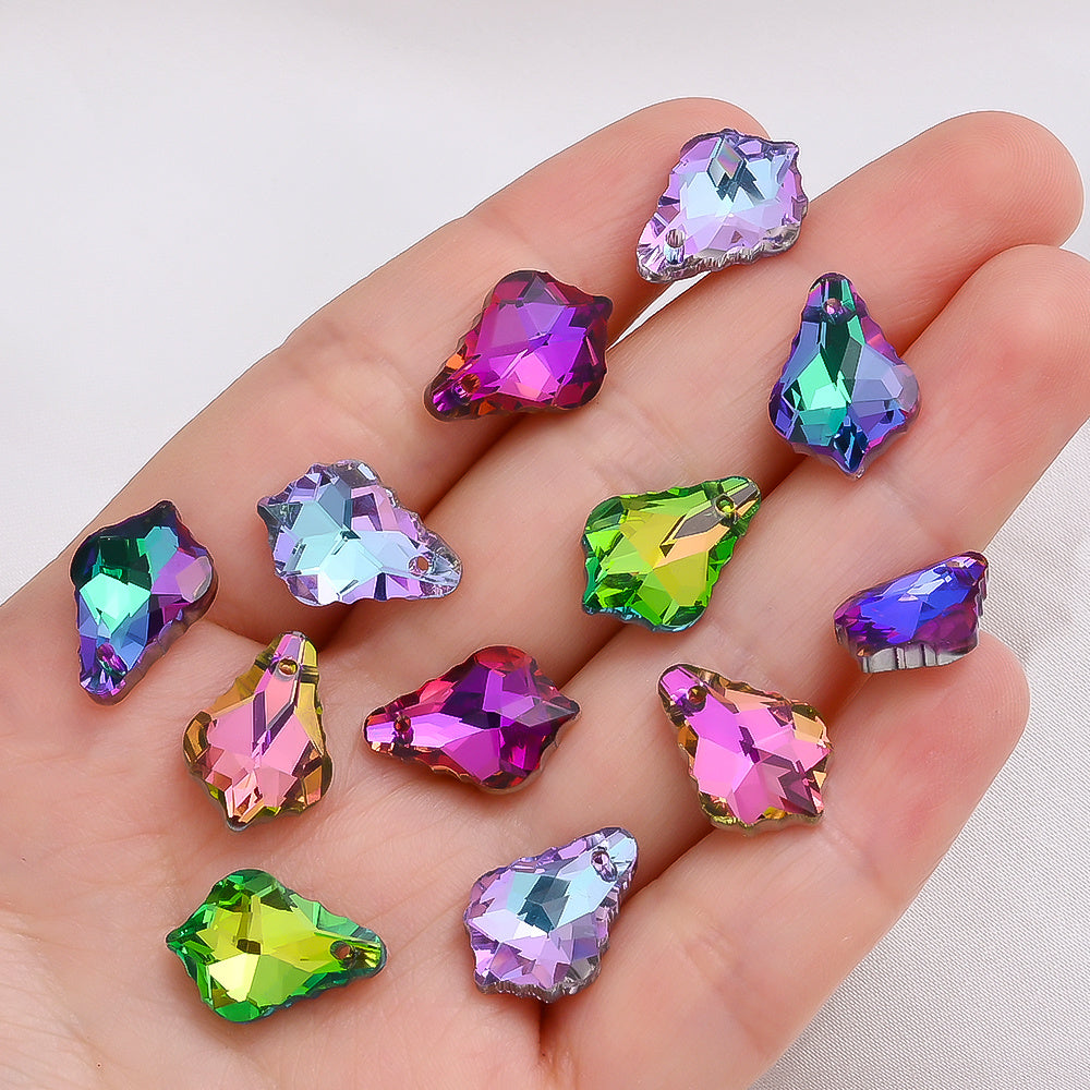 AB-Plated Glass Maple Leaf Pendant Charms