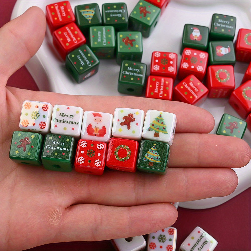 10pcs/set 14mm Christmas Square Acrylic Focal Beads