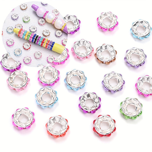 20PCS 12mm Round Acrylic & Rhinestone Spacer Bead Set