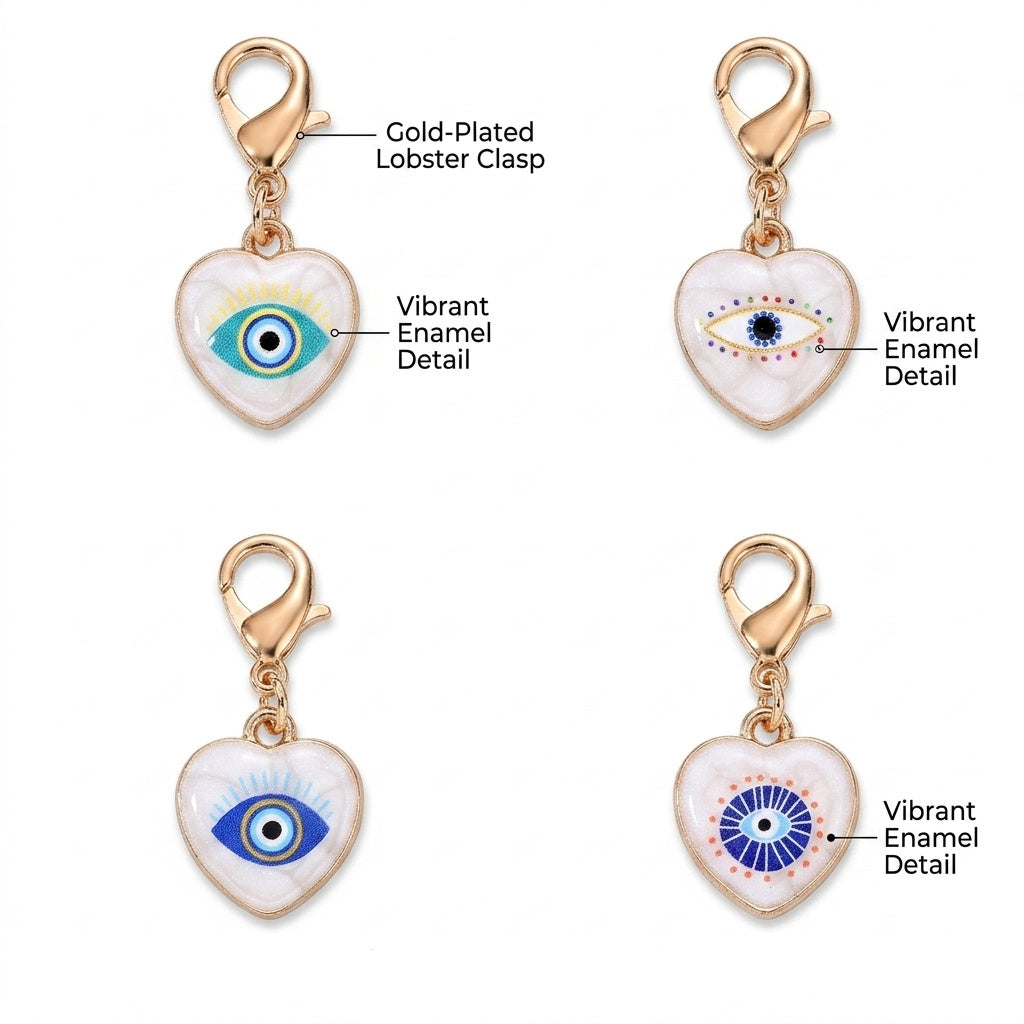12PCS Blue & White Evil Eye Enamel Keychain Set