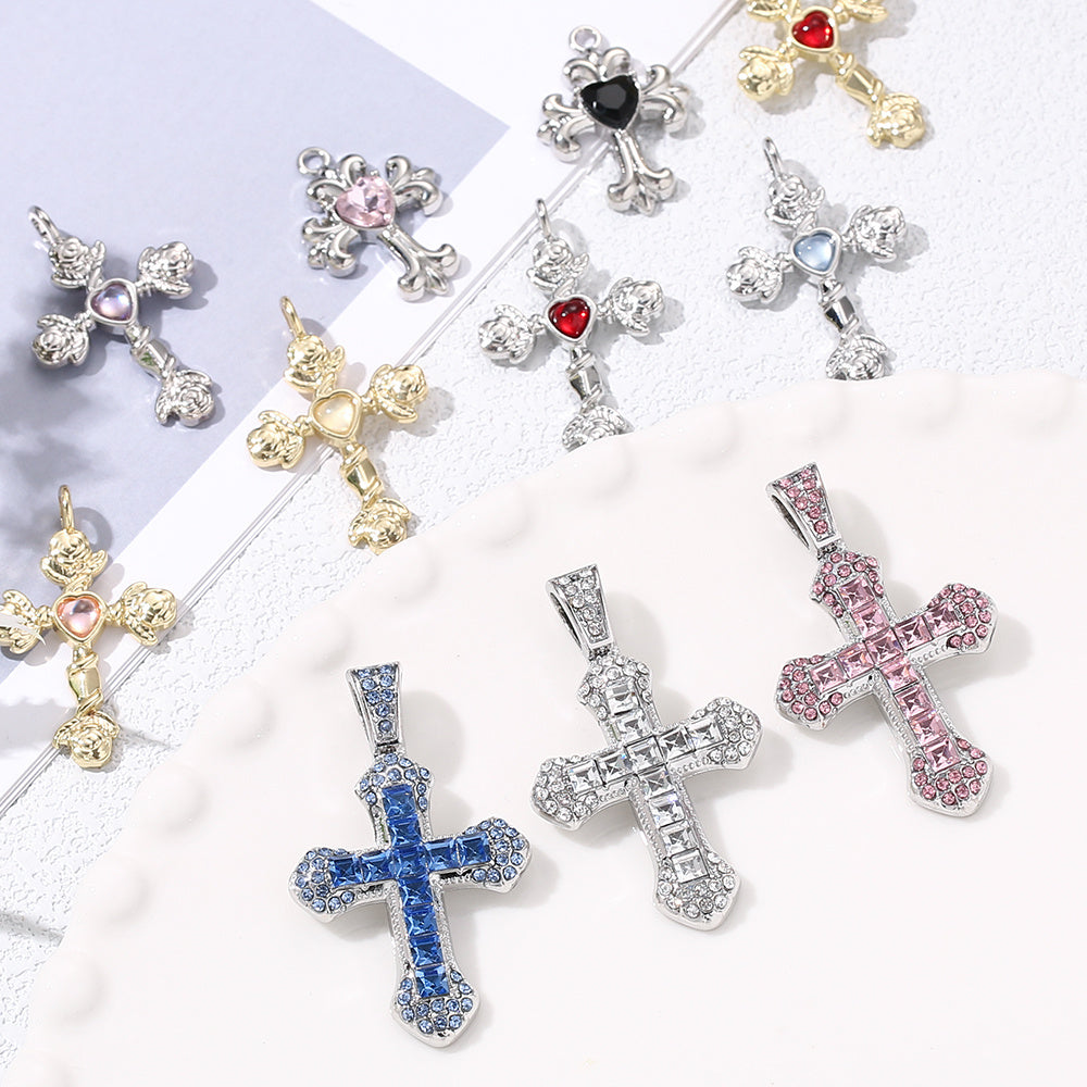 Y2K Rhinestone Cross Alloy Pendants