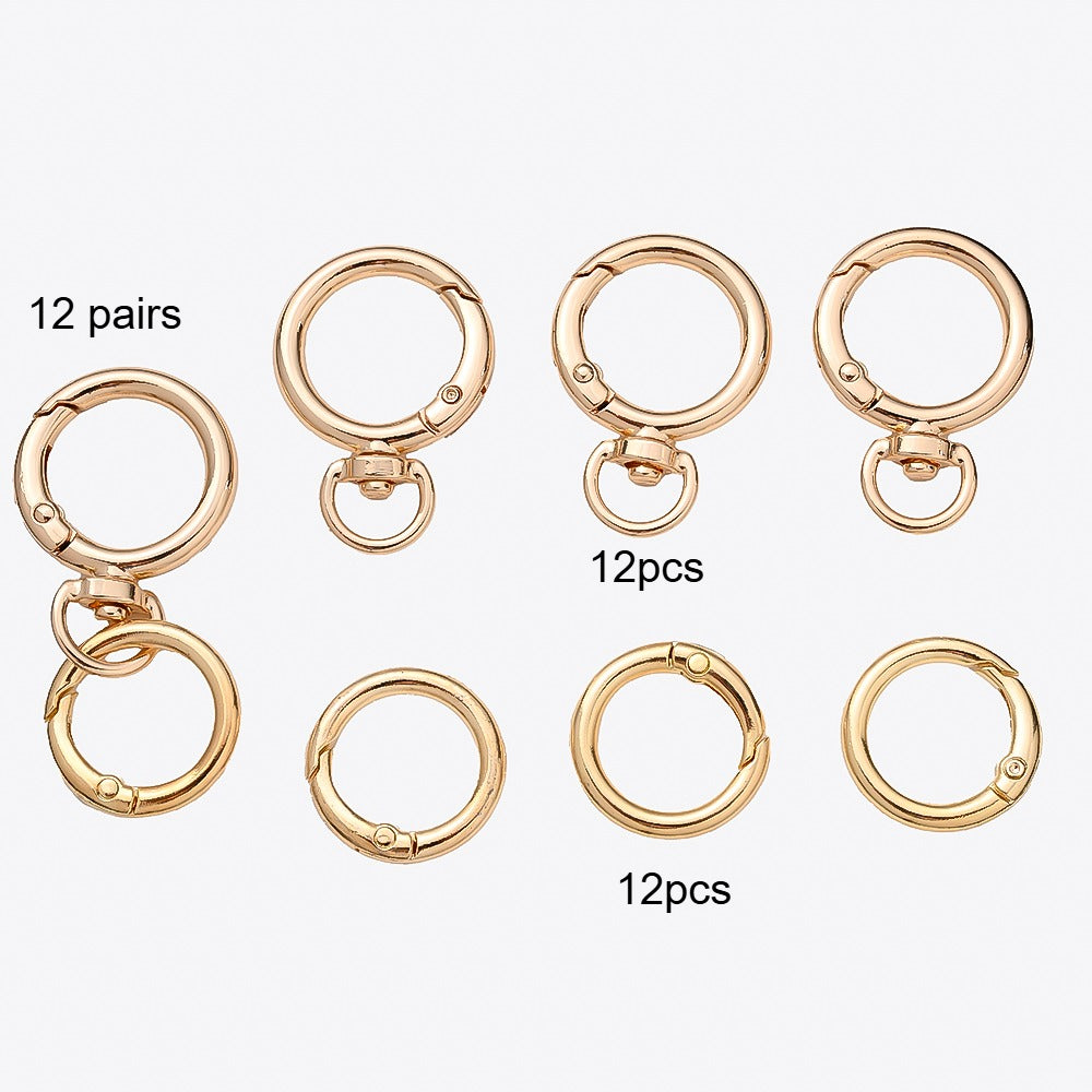 12 Pairs Double Circle 360° Rotatable Keychain Clasp Set