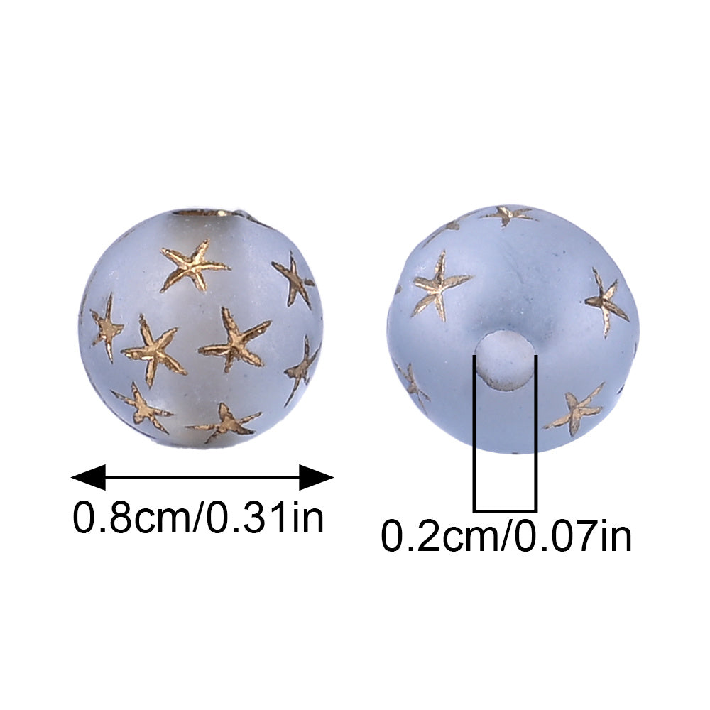 Frosted Acrylic Star Print Round Beads