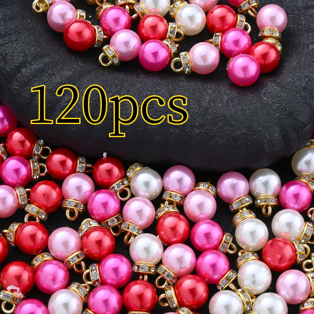 120PCS Pink Imitation Pearl Rhinestone Bead & Pendant Set