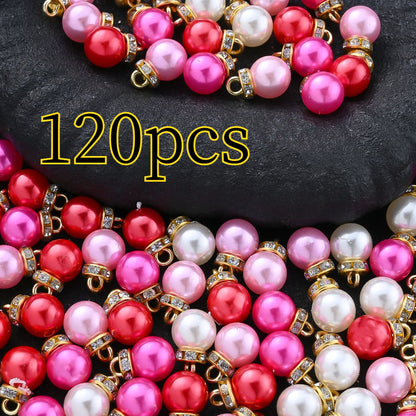 120PCS Pink Imitation Pearl Rhinestone Bead & Pendant Set