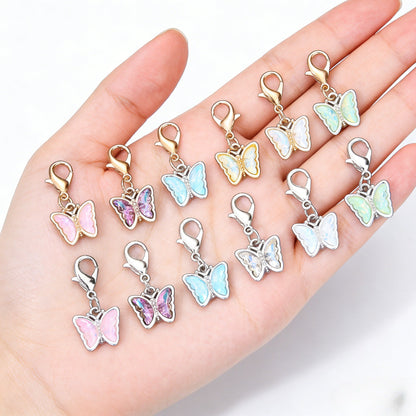 18PCS Multicolor Rhinestone Butterfly Mini Keychain Set