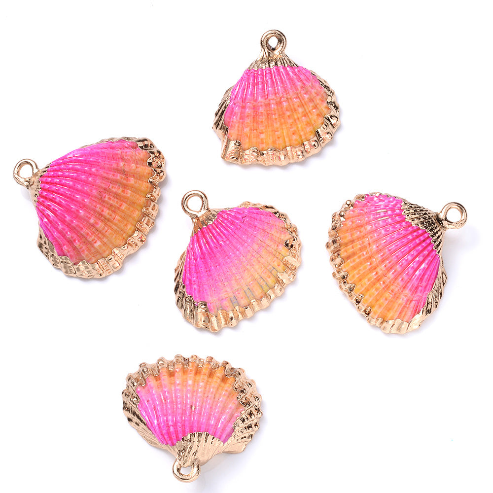 Colorful Gold-Trimmed Shell Pendant Charms