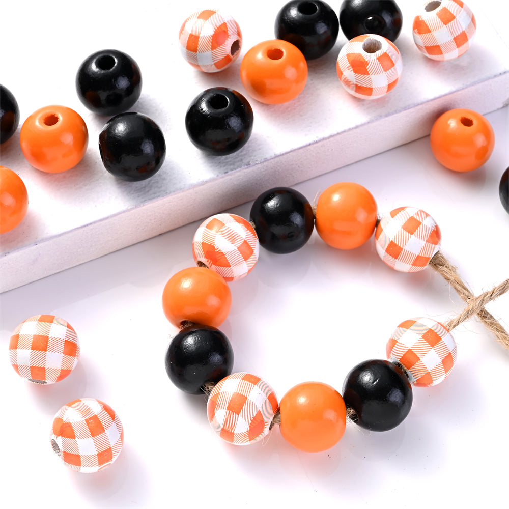 Halloween Buffalo Plaid Wooden Beads