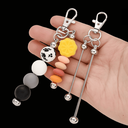 Silvery Beaded Keychain Set