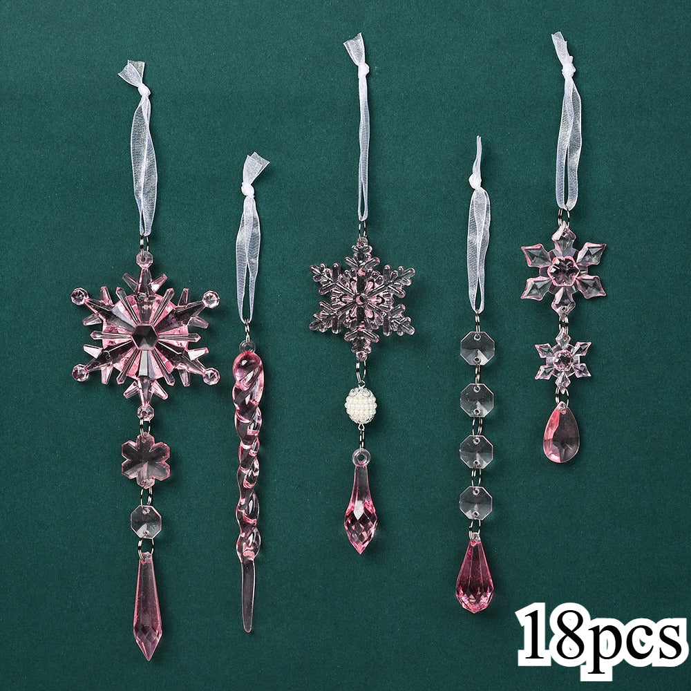 18-Piece Christmas Transparent Snowflake & Waterdrop Acrylic Pendants