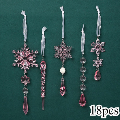 18-Piece Christmas Transparent Snowflake & Waterdrop Acrylic Pendants