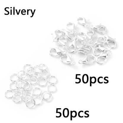50-Piece Open Jump Rings & Lobster Clasps Jewelry Findings Set