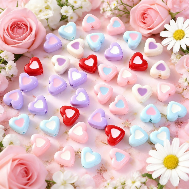 10pcs 13-17mm Romantic Double Heart Acrylic Beads