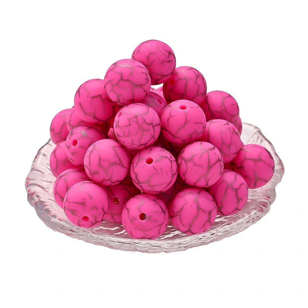10pcs Crack Printed Silicone Spacer Beads